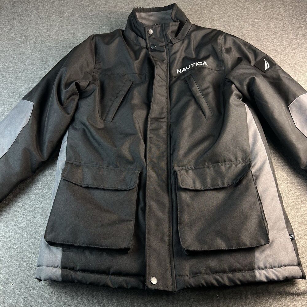 Nautica Little Boys Full Zip Snorkel Jacket Size L Black Hooded Water Resistant